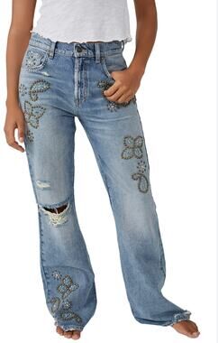 Free People We the Free Wiley Beaded Ripped Bootcut Jeans Size 28